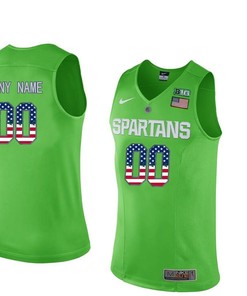 Male Michigan State Spartans Apple Green College Basketball US Flag Fashion Customized Jersey