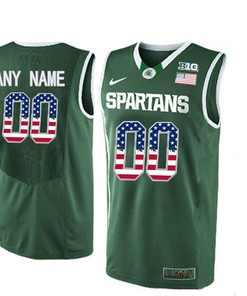 Male Michigan State Spartans Green College Basketball US Flag Fashion Customized Jersey