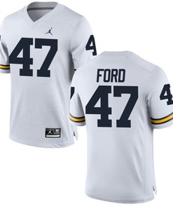 Male Michigan Wolverines White Gerald Ford NCAA Alumni Football Game Jersey