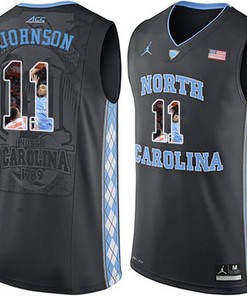 Male North Carolina Tar Heels Black Brice Johnson NCAA Basketball Jersey with Player Pictorial