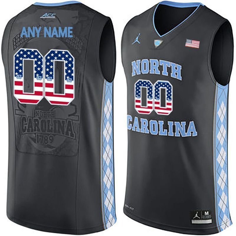 Male North Carolina Tar Heels Black College Basketball US Flag Fashion Customized Jersey