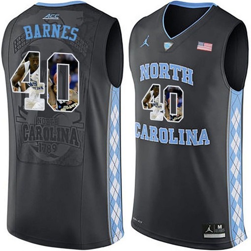 Male North Carolina Tar Heels Black Harrison Barnes NCAA Basketball Jersey with Player Pictorial