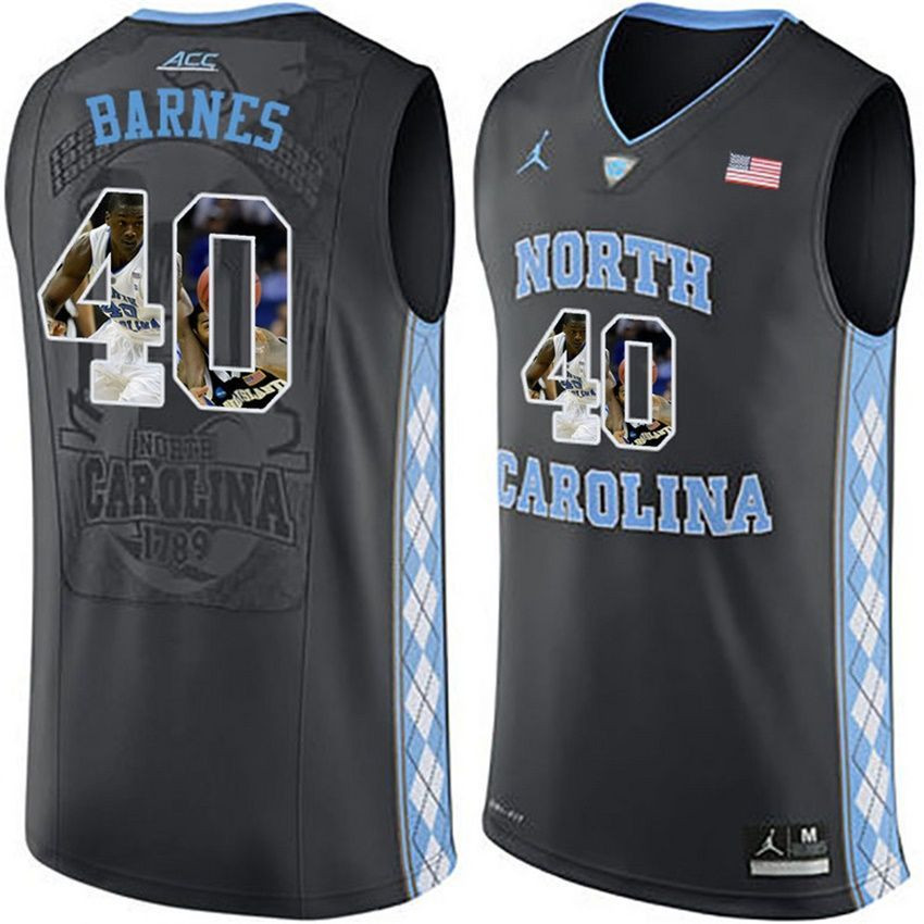 Male North Carolina Tar Heels Black Harrison Barnes NCAA Basketball Jersey with Player Pictorial