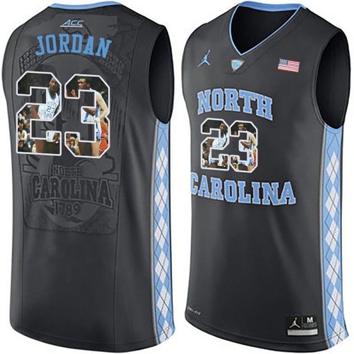 Male North Carolina Tar Heels Black Michael Jordan NCAA Basketball Jersey with Player Pictorial