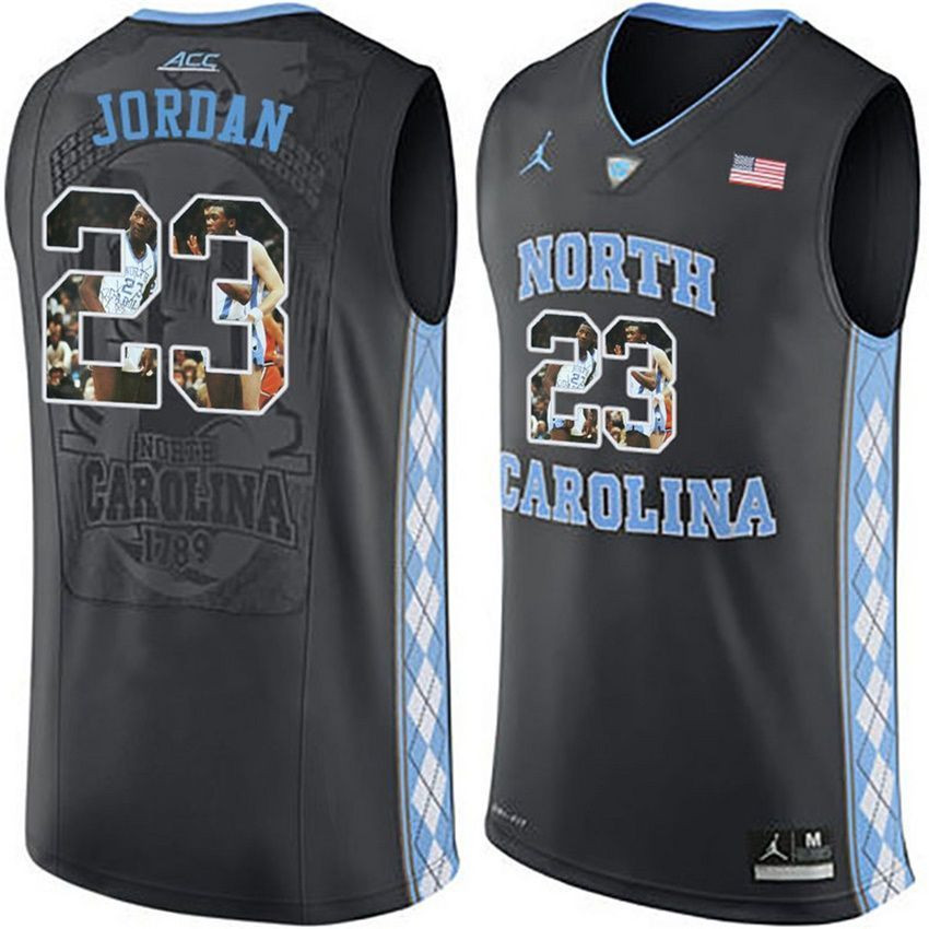 Male North Carolina Tar Heels Black Michael Jordan NCAA Basketball Jersey with Player Pictorial
