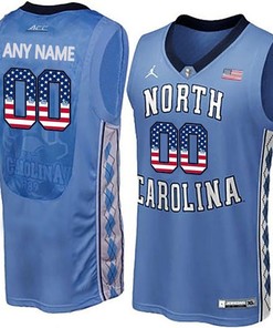 Male North Carolina Tar Heels Blue College Basketball US Flag Fashion Customized Jersey