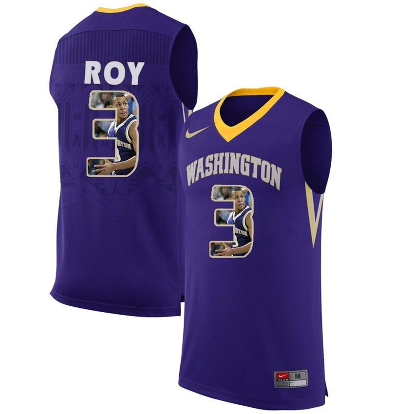 Male Washington Huskies Purple Brandon Roy NCAA Basketball Jersey with Player Pictorial