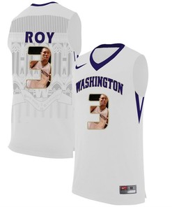 Male Washington Huskies White Brandon Roy NCAA Basketball Jersey with Player Pictorial