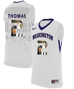 Male Washington Huskies White Isaiah Thomas NCAA Basketball Jersey with Player Pictorial