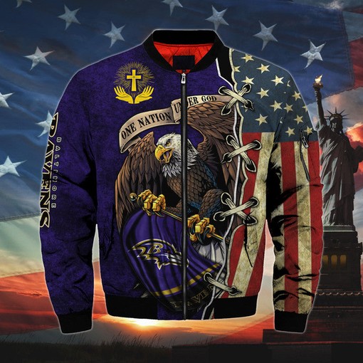 Men’s One Nation Under God Baltimore Ravens Bomber Jackets