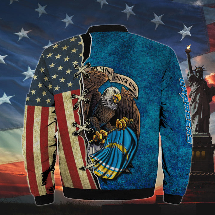 Men's One Nation Under God Los Angeles Chargers Bomber Jackets