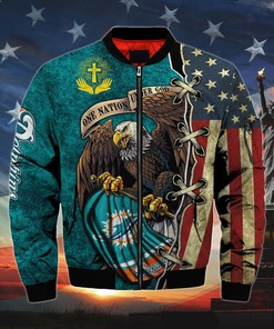 Men’s One Nation Under God Miami Dolphins Bomber Jackets