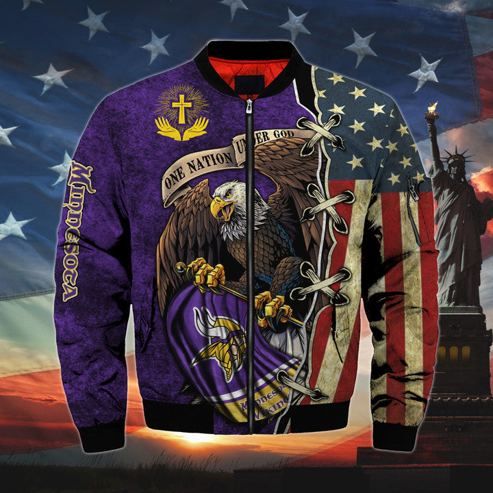 Men's One Nation Under God Minnesota Vikings Bomber Jackets