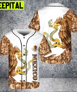 Mexican Flag Coat Of Arms Eagle With Snake Hawk Bird Vintage AOP Baseball Jersey