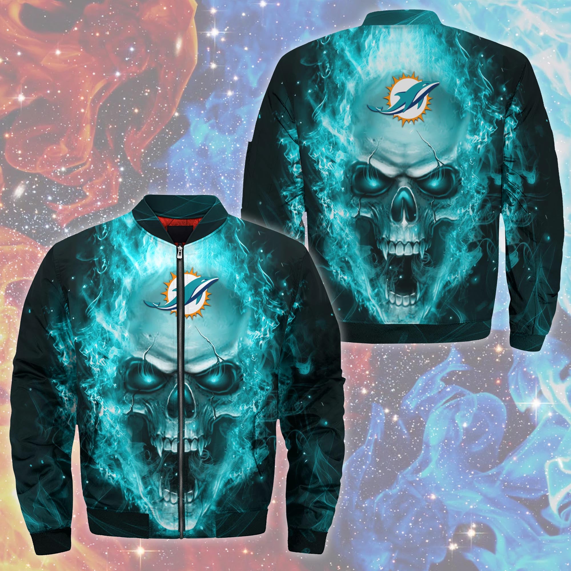 Miami Dolphins Jacket Mens Skull Graphic