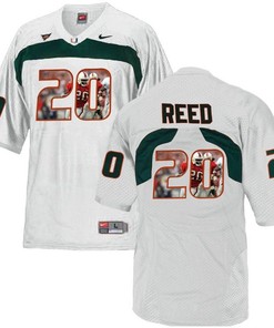 Miami Hurricanes Ed Reed White Printing Player Portrait Football Jersey