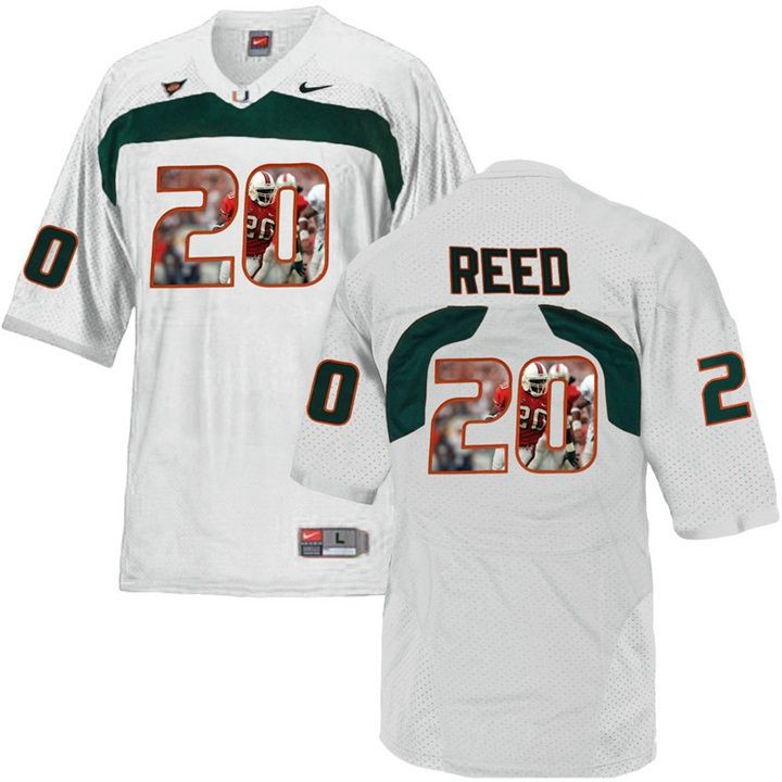 Miami Hurricanes Ed Reed White Printing Player Portrait Football Jersey
