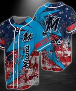 Miami Marlins MLB Baseball Jersey Shirt US Flag