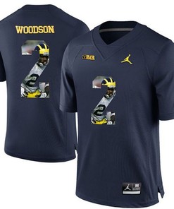 Michigan Wolverines Charles Woodson Navy Blue Printing Player Portrait Football Jersey