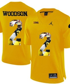 Michigan Wolverines Charles Woodson Yellow Printing Player Portrait Football Jersey