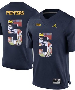Michigan Wolverines Jabrill Peppers Navy Blue Printing Player Portrait Football Jersey