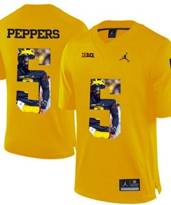 Michigan Wolverines Jabrill Peppers Yellow Printing Player Portrait Football Jersey