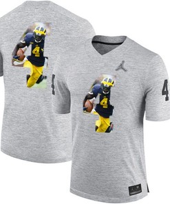 Michigan Wolverines Jim Harbaugh Gray Printing Player Portrait Football Jersey
