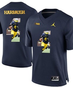 Michigan Wolverines Jim Harbaugh Navy Blue Printing Player Portrait Football Jersey
