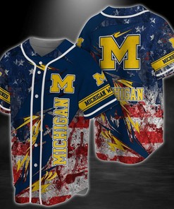 Michigan Wolverines NCAA Baseball Jersey Shirt US Flag