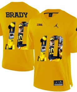 Michigan Wolverines Tom Brady Yellow Printing Player Portrait Football Jersey