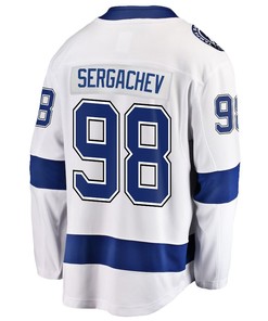 Mikhail Sergachev 98 Tampa Bay Lightning Stanley Cup 2023 Playoffs Patch Away Breakaway Men Jersey - White