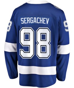Mikhail Sergachev 98 Tampa Bay Lightning Stanley Cup 2023 Playoffs Patch Home Breakaway Men Jersey - Blue