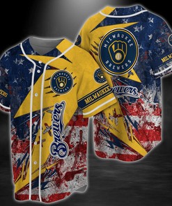 Milwaukee Brewers MLB Baseball Jersey Shirt US Flag