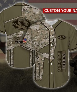 Missouri Tigers NCAA Personalized Custom Name Baseball Jersey Shirt Camo