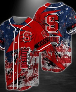 NC State Wolfpack NCAA Baseball Jersey Shirt US Flag