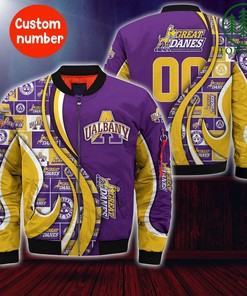 NCAA Albany Great Danes Custom Number Purple Gold Bomber Jacket