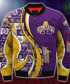 NCAA Albany Great Danes Custom Number Purple Gold Bomber Jacket
