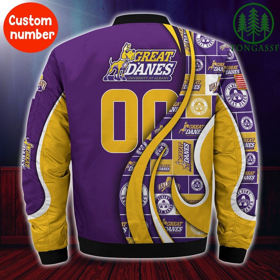 NCAA Albany Great Danes Custom Number Purple Gold Bomber Jacket