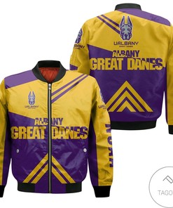 NCAA Albany Great Danes Stripes Cross Shoulders Bomber Jacket