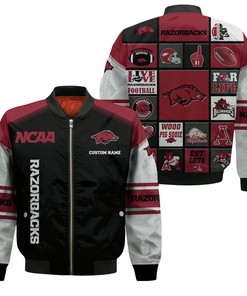 NCAA Arkansas Razorbacks Custom Name Black Bomber Jacket
