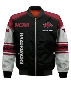 NCAA Arkansas Razorbacks Custom Name Black Bomber Jacket