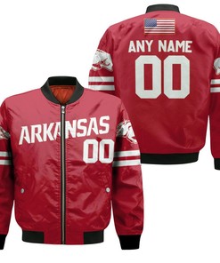 NCAA Arkansas Razorbacks Custom Name Number US Flag Bomber Jacket