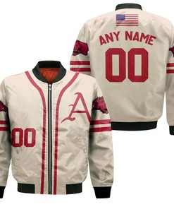 NCAA Arkansas Razorbacks Custom Name Number White Bomber Jacket