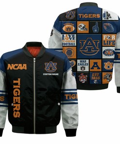 NCAA Auburn Tigers Custom Name Black Blue Bomber Jacket