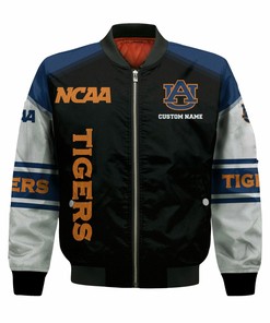 NCAA Auburn Tigers Custom Name Black Blue Bomber Jacket