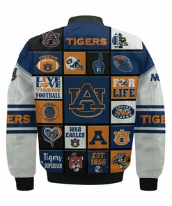 NCAA Auburn Tigers Custom Name Black Blue Bomber Jacket