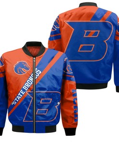 NCAA Boise State Broncos Blue Orange Cross Style Bomber Jacket