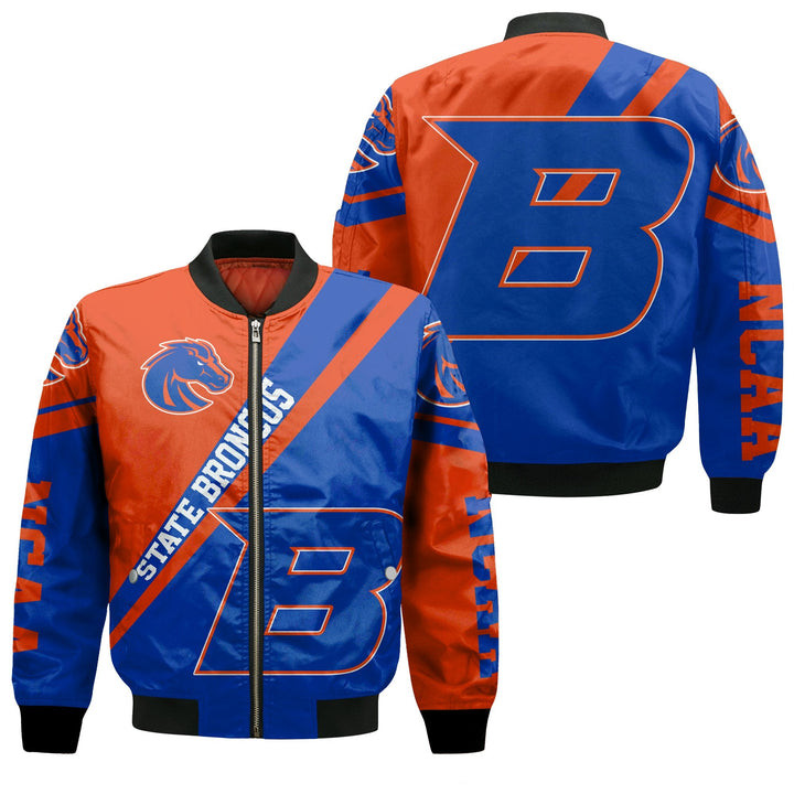 NCAA Boise State Broncos Blue Orange Cross Style Bomber Jacket