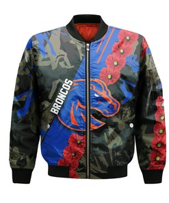 NCAA Boise State Broncos Blue Red Flowers Bomber Jacket