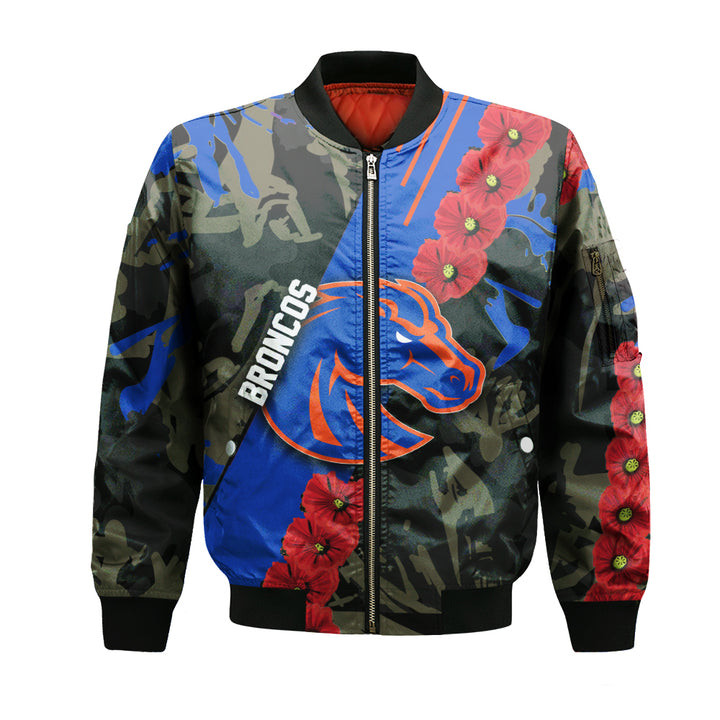 NCAA Boise State Broncos Blue Red Flowers Bomber Jacket